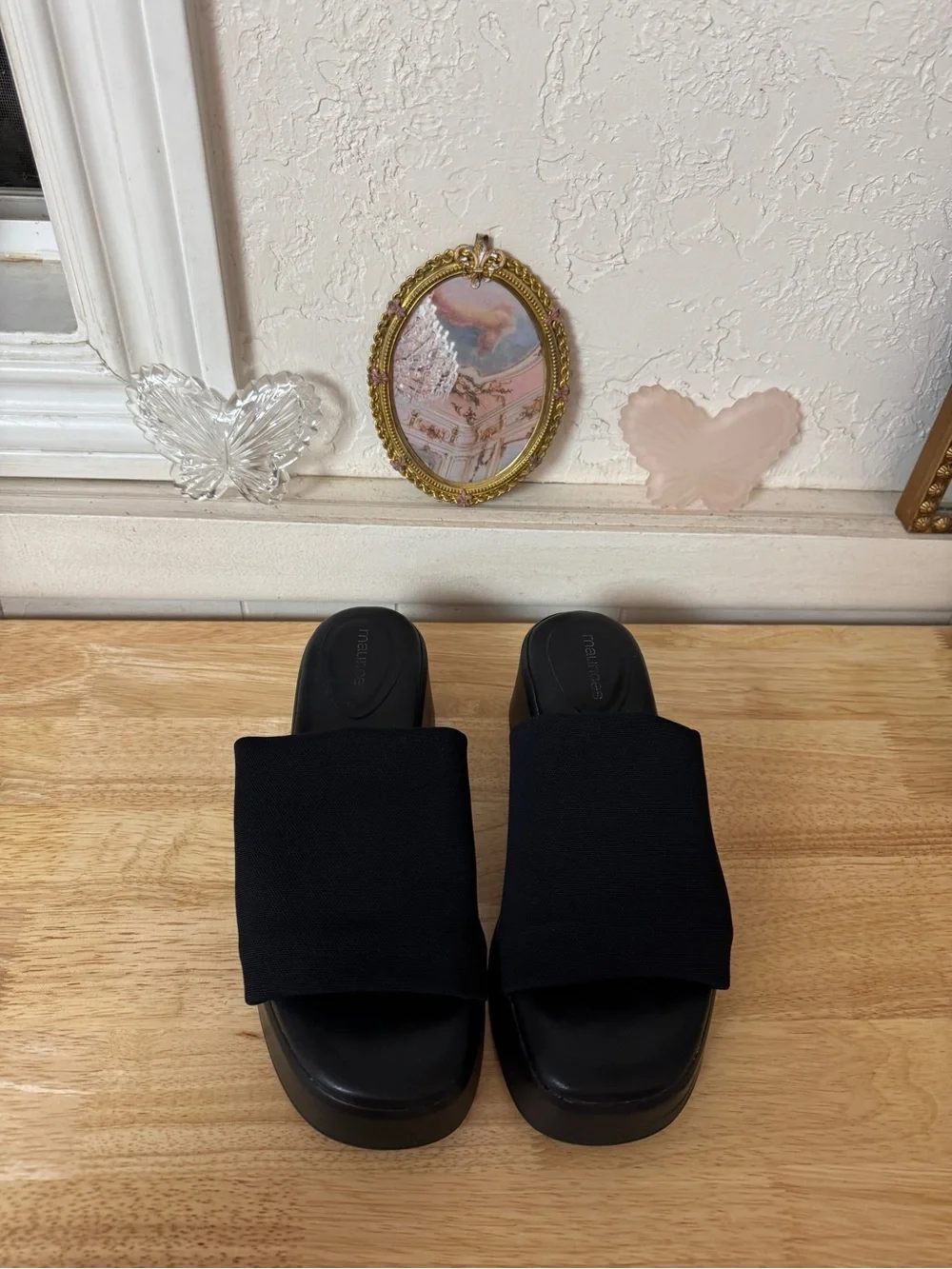 Maurices Black Platform Slide Sandals Size 8 Y2K Chunky Minimalist Wedge Slides